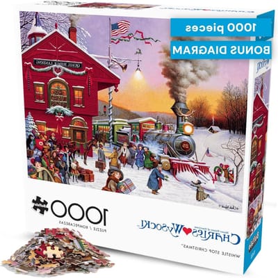Buffalo Games, Puzzel, Charles Wysocki, Whistle Stop Christmas, 1000 stukjes puzzel voor volwassenen, uitdagende puzzel, perfect voor spelletjesavonden, afgewerkt formaat 68 x 50 cm