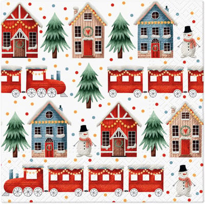 Lunch servetten Cozy Christmas town - PAW Decor - 33x33 cm