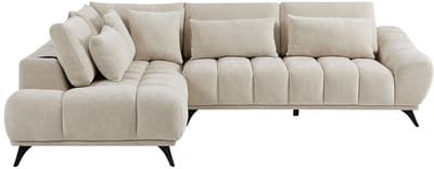 Vente-unique Hoekbank met hoek links met verstelbare rugleuning in getextureerde beige fluweel stof - MAVIRO