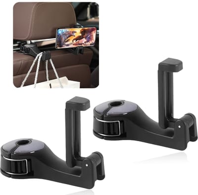 Dailygoods- Hoofdsteunhaak met Telefoonhouder - Auto Organizer - Achterbank Haak - Kledinghanger - Bagagehouder - Hoogwaardige Kunststof/Silicone - Autoaccessoires