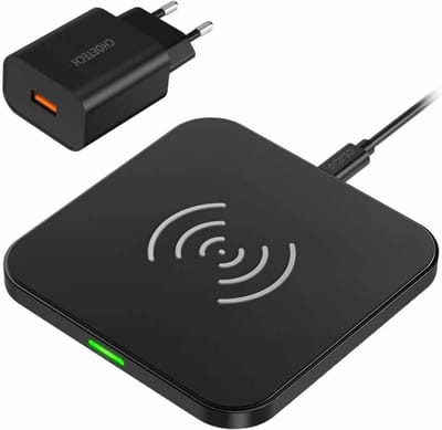 Choetech T511-S draadloze oplader pad 10W + USB stekker - Kleur Zwart - Wireless Charger voor de meeste Android, IOS en andere Qi ondersteunde telefoons