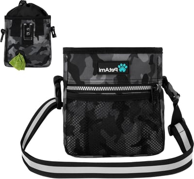 Hondentraktatiezakje - Hondentrainingstas - Huisdier Training - Inclusief Inklapbare Kom - 7 x 6.8 x 2.5 inch - Camo Zwart