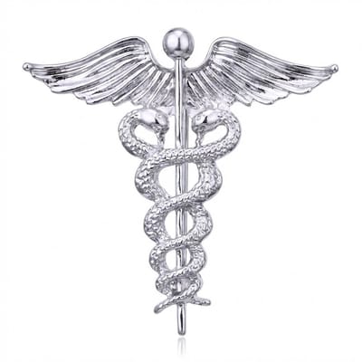 Vintage Heren Broche met Engelvleugels – Zilverkleurige Caduceus Stijl
