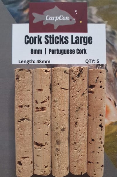 Cork Sticks 'Large' - 8mm - 5 stuks - Portugese Kurk Sticks voor Uitbalanceren van Pop-Up, Hookbaits, Tijgernoten en Wafters