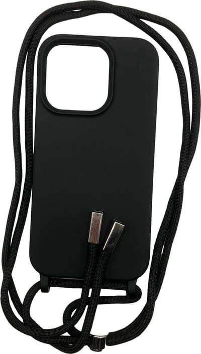 Siliconen Backcover hoesje met Koord (2.5mm dik)- Geschikt voor Appel iPhone 14 Pro Max - Beschermhoesje met zachte microvezelvoering - Zwart