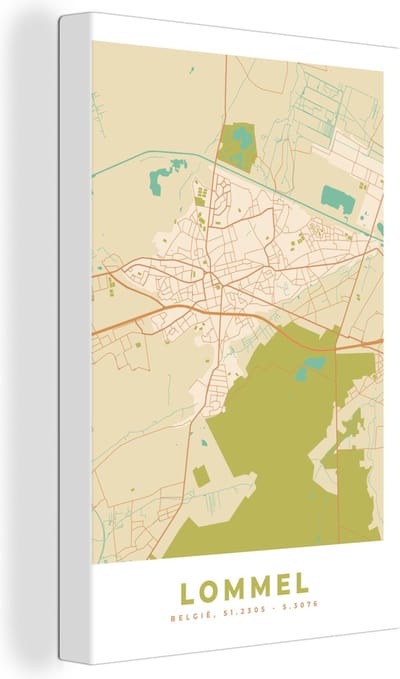 Canvas Schilderij Plattegrond - Stadskaart - Kaart - België - Lommel - 20x30 cm - Wanddecoratie