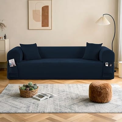 3-zits slaapbank 210x75x60 cm frameloze - 210x75x60 cm - Blauw - Novihome