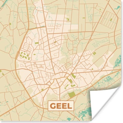 Poster Kaart - Retro - Stadskaart - Plattegrond - Geel - 100x100 cm XXL