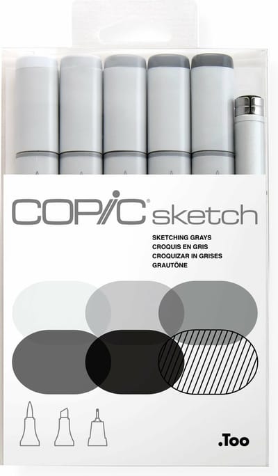 Copic Sketch Sketching Grays markeerstift 6 stuk(s) Beitel/penseelpunt Grijs, Licht Grijs