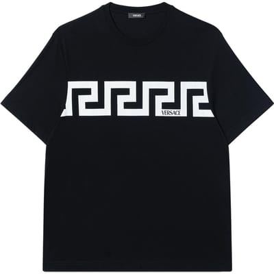 Versace Logo Print Korte Mouw Ronde Hals T-shirt Heren tops Zwart 1014427-1A13835-2B020 M white