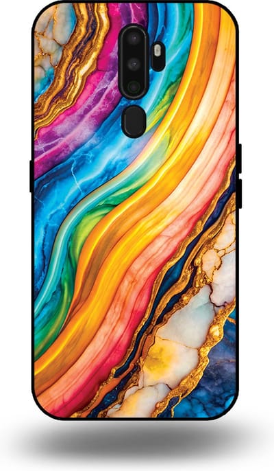 Smartphonica Telefoonhoesje Geschikt voor OPPO A5 2020 met Regenboog Goud Marmer Opdruk - TPU Backcover Case Rainbow Gold Marble Design geschikt voor OPPO A5 (2020)