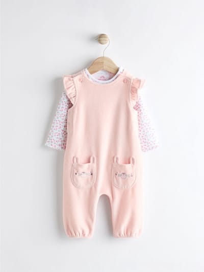 Next - Meisjes - Babyset van tuinbroek en rompertje met lange mouwen - Roze