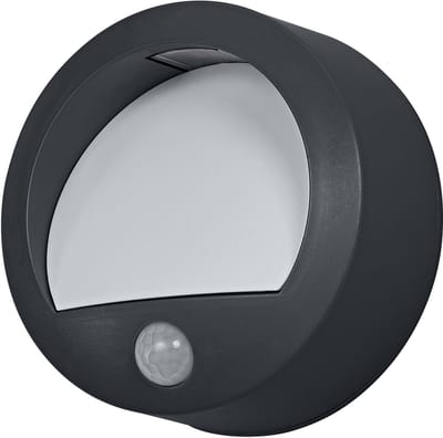OSRAM buitenwandlamp, donkergrijs, 1,7 W, 70 lm, 3000 K, 50° stralingshoek, IP44, batterij, USB-C-oplaadtijd 5,5 uur, levensduur 25.000 uur
