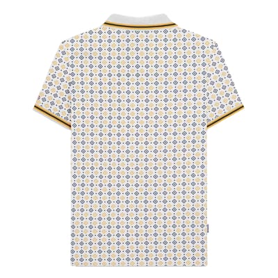 Lambretta Heren SS25 Geometrisch Polo Shirt (Wit/Navy/Goud)
