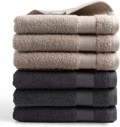DoubleDry Hotel Handdoeken 50 x 100 cm – Set van 6 – 100% Katoen 500 g/m2 – Zacht & Absorberend - 3x BeigeTaupe + 3x Antraciet