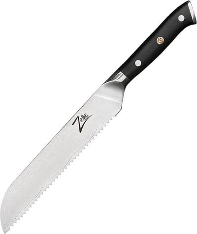 Zelite Broodmes, 20,3 cm Damastmes, Scherp keukenmes, Japans mes voor thuis & horeca, Profi-mes scherp, Damast koksmes voor keuken, Damascener mes met naadloze verwerking