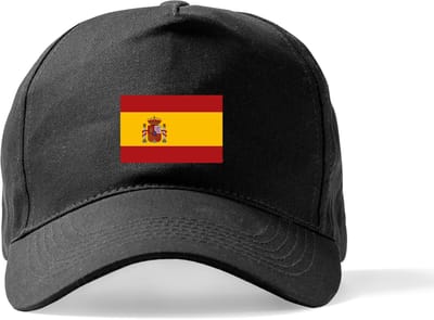 Zwarte Pet Beechfield met Wereldvlaggen, land Spanje klittenbandsluiting