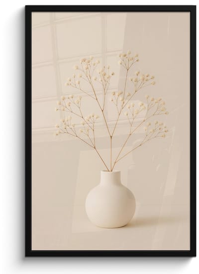 Poster in lijst - Fotolijst 60x90 cm - Posters - Vaas - Takken - Bloemetjes - Wit - Posterlijst zwart - Decoratie - Wanddecoratie woonkamer - Muurdecoratie slaapkamer