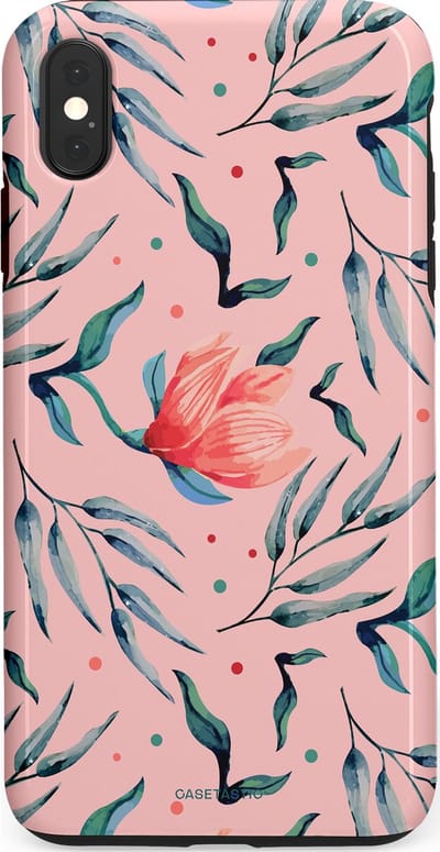 Casetastic hoesje geschikt voor Apple iPhone XS Max - Dubbellaagse bescherming - Roze Bloemen en Takken - Fashion Case - Lichtroze Zilver Perzik