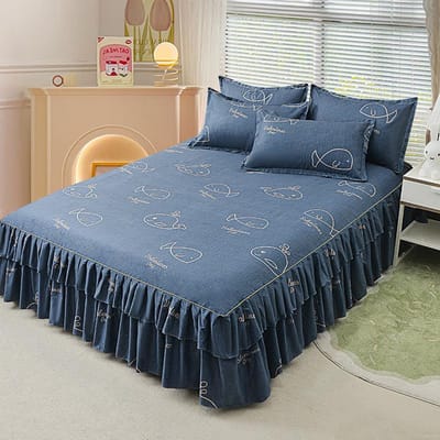 Ruches Rok Bedsprei Huis Textiel Bedsprei met Print Bedrok Slaapkamer Dekens Bedspreien Lakens Stofhoes Beddengoed met 2 Kussenslopen 120x200cm 3pcs