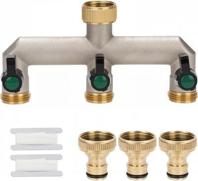 3-weg waterdistributeur met 3/4 inch kraan, verstelbare en vergrendelbare waterstroom voor grote tuinen, ideaal voor irrigatie en tuinonderhoud