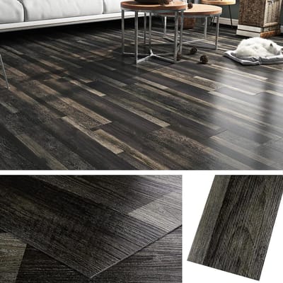 Dikke Zelfklevende PVC Vloertegels voor Badkamer en Keuken, Donker Hout, 90 x 15 cm, 36 Stuks, Ideaal voor Woonkamer en Slaapkamer