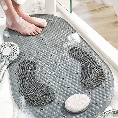 Antislip Douchemat PVC met Zuignappen – Zachte Badmat met Afvoergat en Voetmassagefuncties – 40 × 80 cm