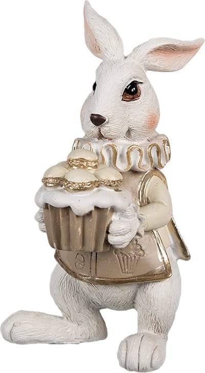 Clayre & Eef Beeld Konijn 13 cm Wit Bruin Polyresin