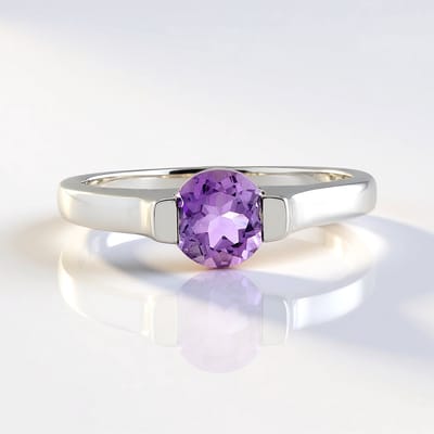 Cavill - Zilveren ring 925 sterling met platina coating - Uruguay amethist 1,08 ct - Ronde briljant geslepen paarse edelsteen - Elegante damesring