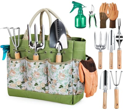 Unyqoos ® Tuingereedschapsset met 9 Essentiële Gereedschappen en Handige Opbergtas voor Tuinliefhebbers