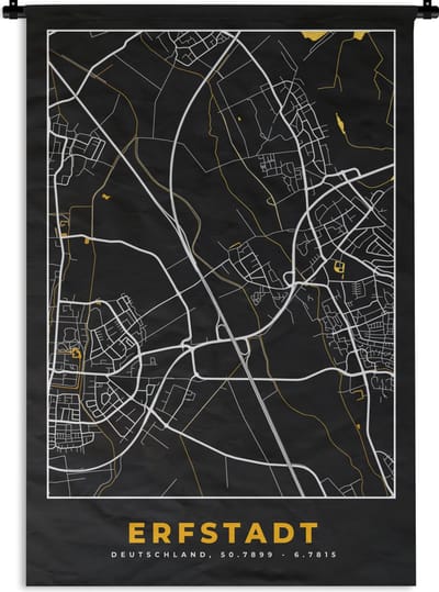 Wandkleed - Wanddoek - Stadskaart – Plattegrond – Duitsland – Goud – Erfstadt – Kaart - 120x180 cm - Wandtapijt