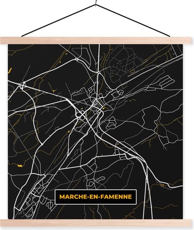 Posterhanger incl. Poster 40x40 cm - Schoolplaat - Goud - Stadskaart - Marche-en-Famenne - Kaart - Plattegrond - Textielposter - Blanke latten - Stadskaart
