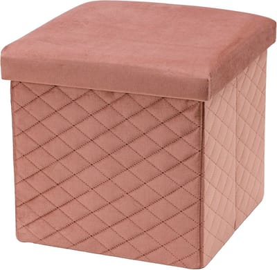 Opvouwbare Fluwelen Zitzak met Voetensteun - Ruimtebesparende Opbergkruk voor Slaapkamer en Woonkamer - 38 x 38 x 38 cm - Poederroze