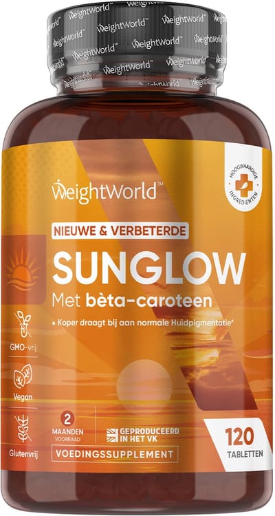WeightWorld Sunglow Bruinings pillen - Natuurlijke bruiningsversneller - 120 vegan tabletten - Bevordert een normale pigmentatie van de huid