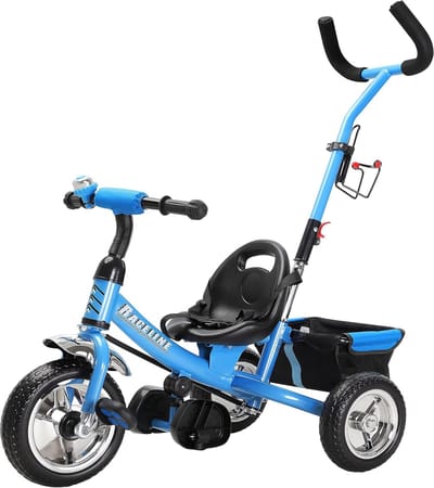 Multifunctionele 2-in-1 Driewieler met Duwstang voor Peuters - Inklapbare Voetensteun en Bekerhouder