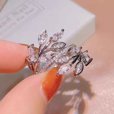 Stempel Persoonlijkheid Kronkelend Verweven Blad Ring Creatieve Blad Bloemen Klimop Achthoekige Bloem Zirkonia Ring Feest Verjaardagscadeau 10 gray