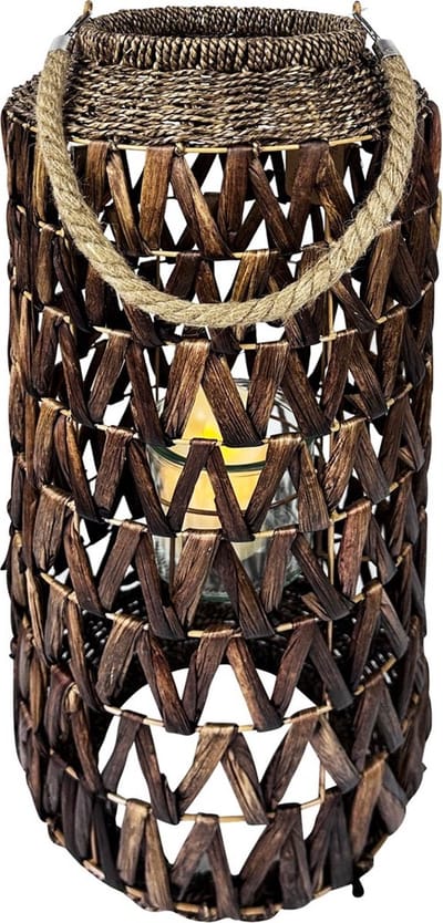 Dekoratief | Lantaarn m/jute oor, naturel, bamboe/glas, 23x23x59cm | A250652