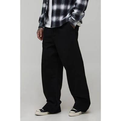 Tall Wide Fit Half & Half Waistband Washed Twill Trouser | Black | Size Small
