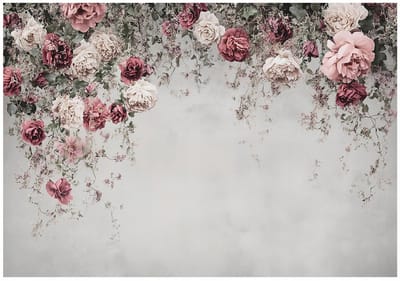 WALLARENA - Fotobehang - 150x105 cm - bloemen, rozen, beton, slaapkamer, woonkamer, vliesbehang