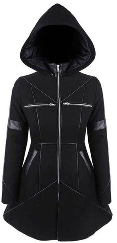Restyle - Zwarte winterjas met zakken, afneembare capuchon - "GEOMETRY COAT" 2XL
