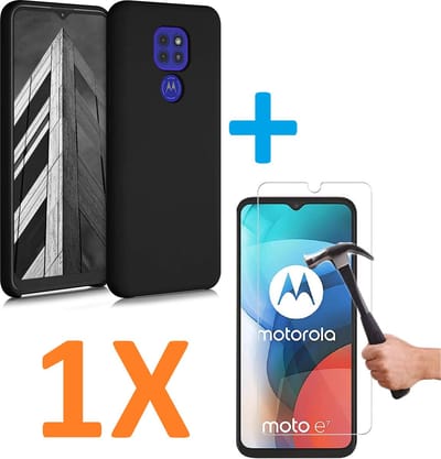 Soft TPU Zwart hoesje Silicone Case + 1 stuk Glas Screenprotector Geschikt voor: Motorola Moto E7