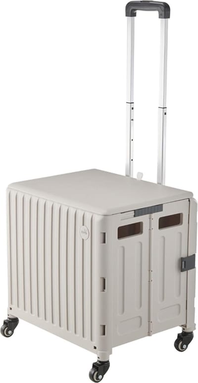 Boodschappentrolley inklapbaar, opvouwbare boodschappentrolley-box op wielen met deksel, 30 l/47 l - transportbox verrijdbaar met telescoopgreep, boodschappenmand oprolbaar, winkelwagen tot 35 kg,