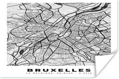 Poster Plattegrond – Brussel – Zwart Wit – Stadskaart - Kaart - 180x120 cm XXL