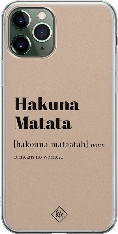 Casimoda® hoesje - Geschikt voor iPhone 11 Pro - Hakuna Matata - Siliconen/TPU telefoonhoesje - Backcover - Tekst - Bruin/beige