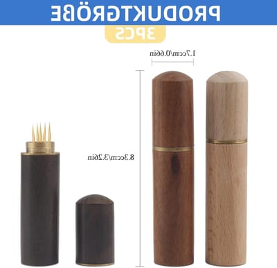 Draagbare houten tandenstokerhouders - Set van 3, compacte etui voor tandenstokers, handige dispenser voor opbergen van kleine voorwerpen en naalden