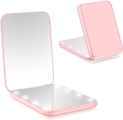 Mini Pocket Spiegel - Compacte Verlichte Spiegel - Make-up Aanbrengen - 1x 3x Vergrootglas - 6.4 x 8.5 cm - Roze