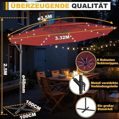 Tuinparasol Bellavero 3 m Rood – Achthoekige Buiten Parasol met Zwengel – UV-bestendig Polyester – Kantelbaar en Duurzaam – Voor Balkon, Tuin, Terras en Zwembad – Zonder Standaard – Afmetingen op a...