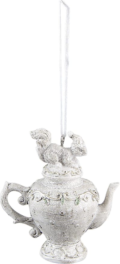 Clayre & Eef Hangers Theepot 8 cm Wit Kunststof Kersthangers