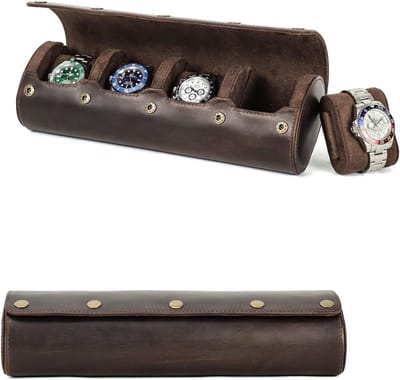 Reis Etui voor 4 Horloges van Leer - Luxe Horloge Opbergdoos met Glijdende Pads en Draagbaar Ontwerp voor Horloge Organisatie