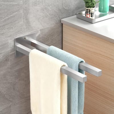 Handdoekhouder zonder boren of met boren van SUS304 roestvrij staal voor badkamer en keuken, dubbele handdoekrek voor efficiënt ruimtegebruik